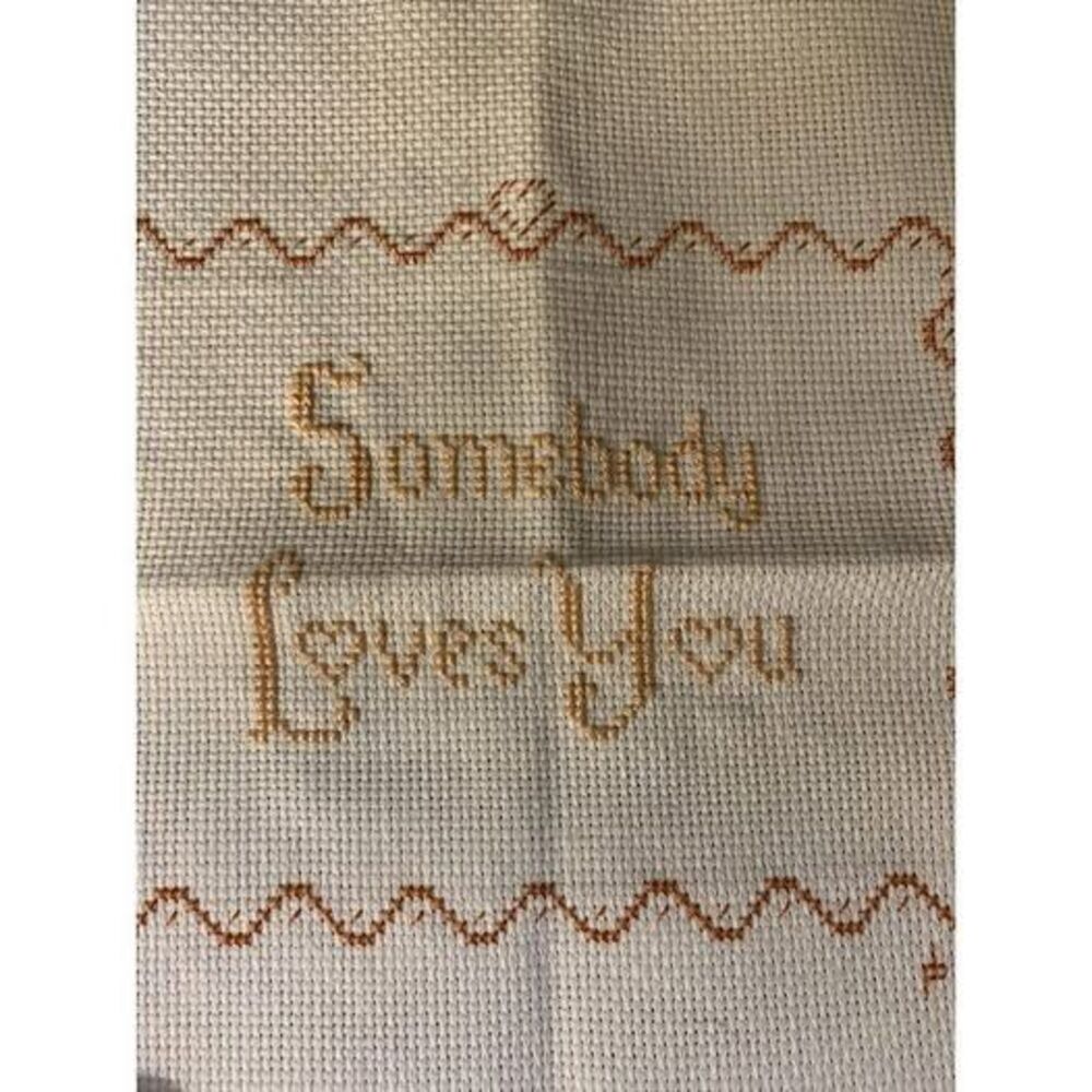 Completed CrossStitch Somebody Loves You  7"x5" unframed